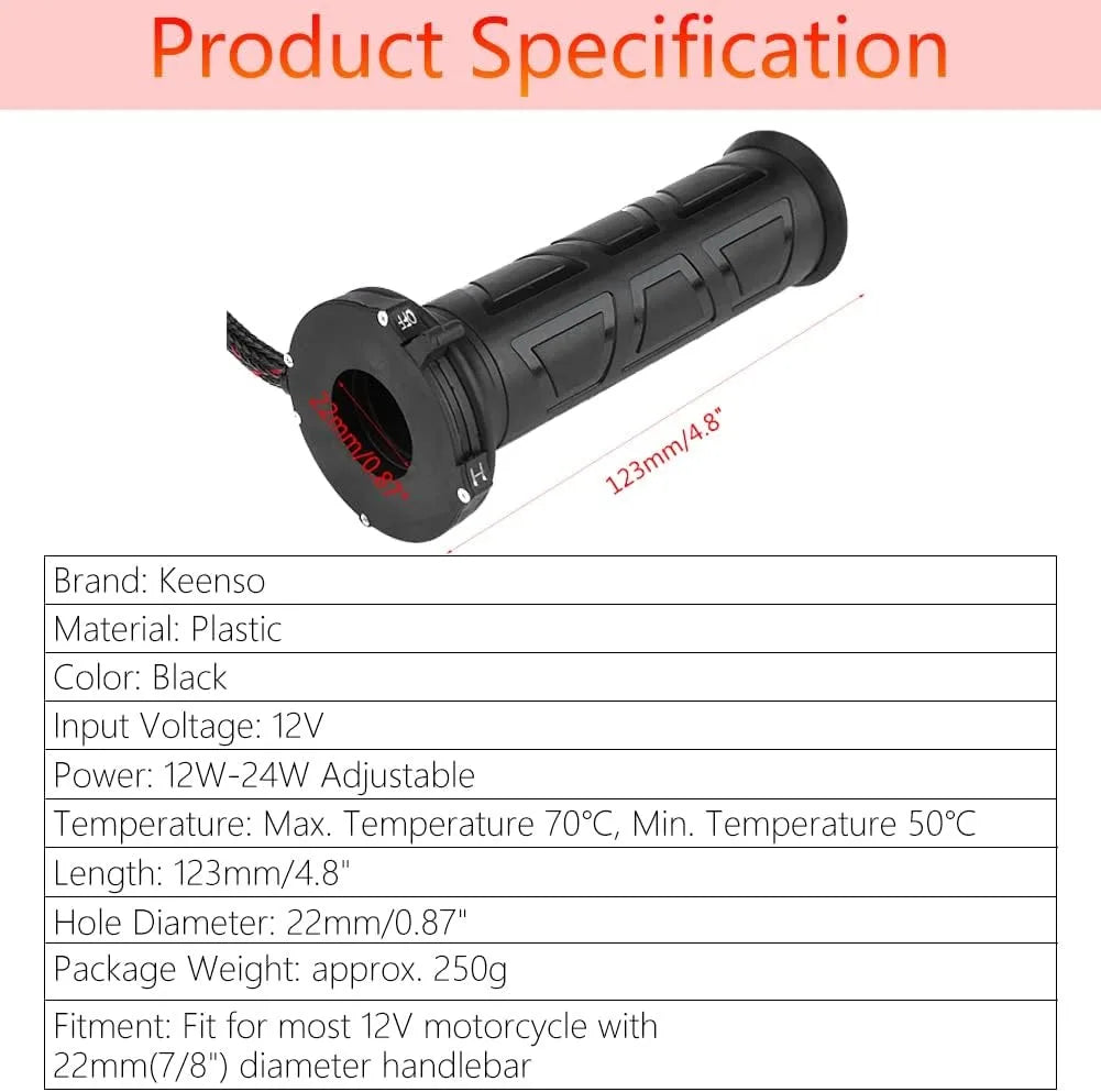 Heated Grips for Motorcycle 1 Pair 12W-24W 12V 22Mm(7/8") Universal Motorcycle Electric Heated Hand Grips Handlebar