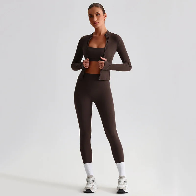 Yoga Jacket and Pants Set for Women Fitness Pilates Gym Wear Push Up Workout Activewear Outfit