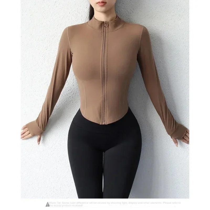2024 Yoga Wear Running Sports Jacket Quick-drying Women's Fitness Wear Zipper Yoga Wear Top Jacket Long Slim Training Wear