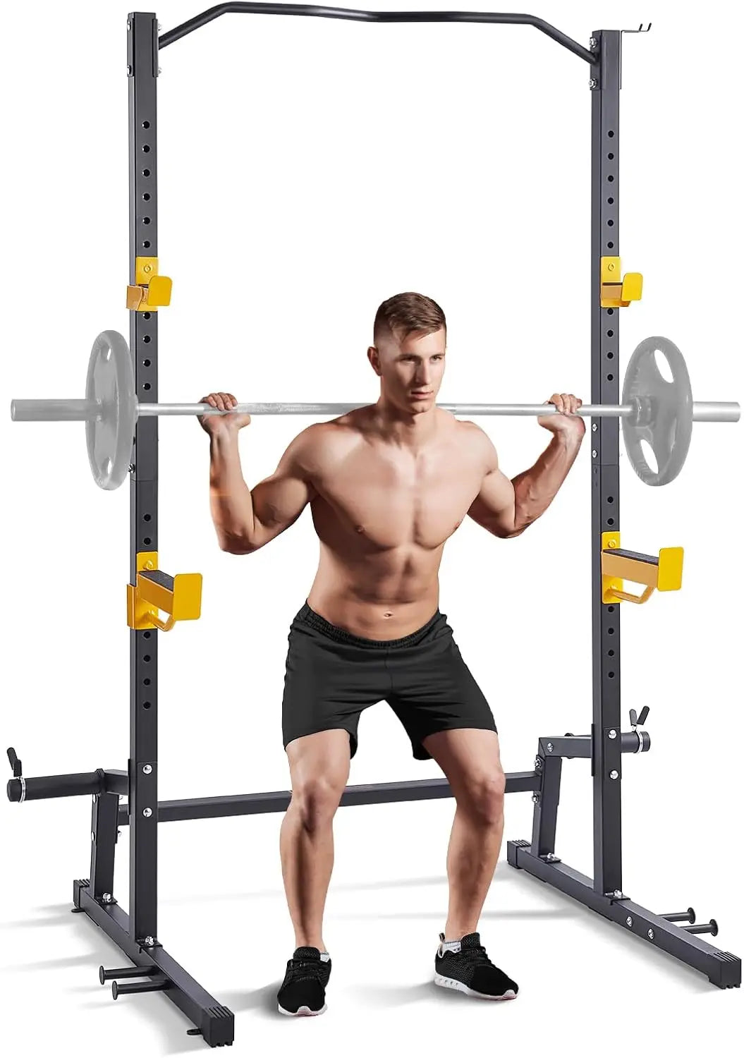 Squat Stand Power Rack,Multi-Functional Power Rack with Pull up Bar, Hook, and Weight Plate Storage Attachment, Adjustable Power