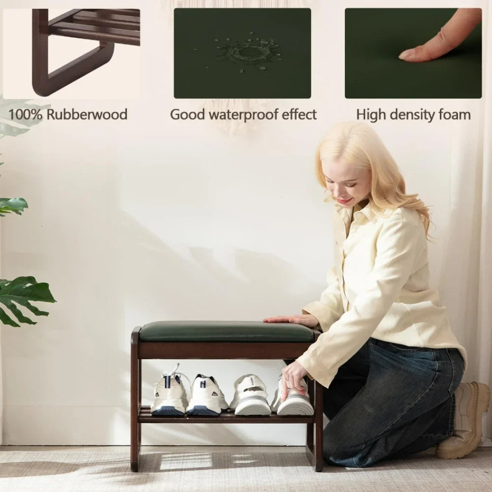 Solid Wood Shoe Bench Breathable Living Room Entryway Thickly Padded Shoe Changing Stool Anti-Collapse Hallway Storage Stools