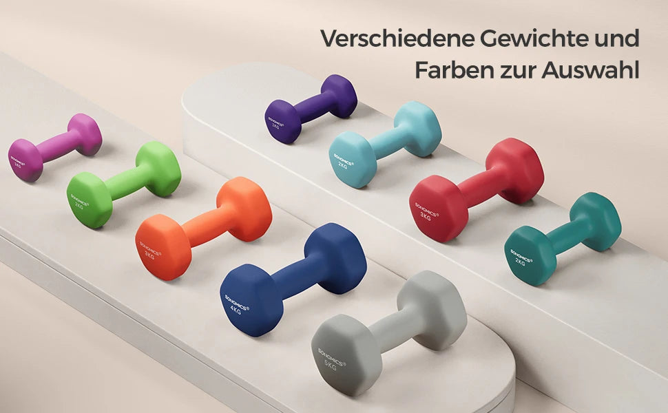 SONGMICS dumbbells set 2x5 kg dumbbell set short dumbbells hexagon neoprene coating