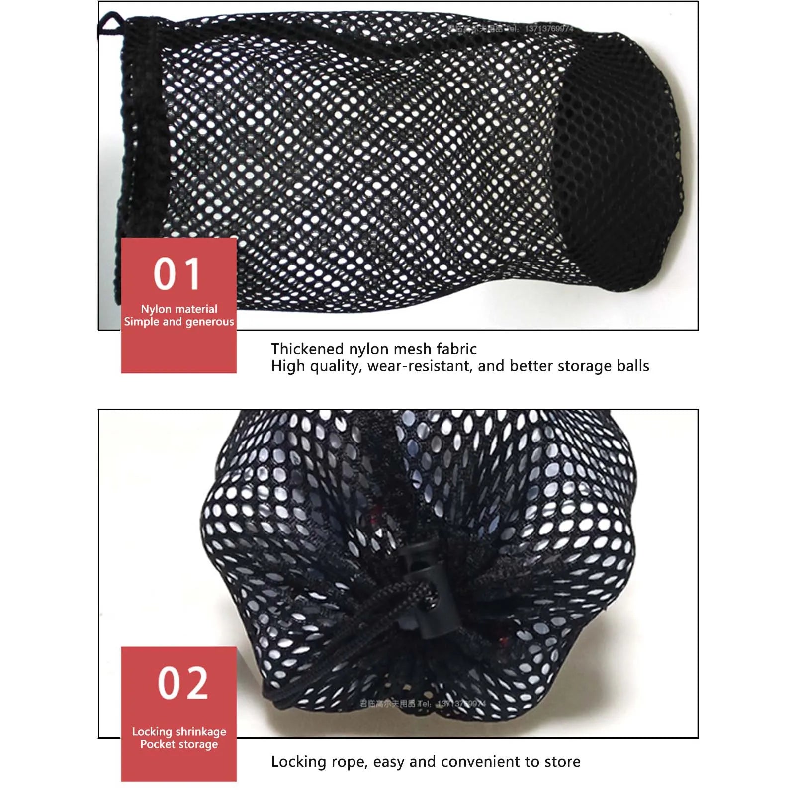 Black Golf Ball Pouch Bag with Durable Nylon Material Sports Mesh Net Bag Suitable for Outdoor Gyms Travel