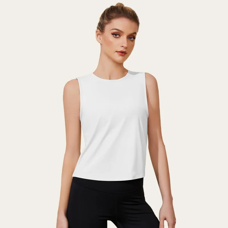 Women Sleeveless Yoga Tops Mesh Quick Dry Breathable Blouse Cover Up Gym Workout Cool T-Shirt Running Short Tank Crop Top