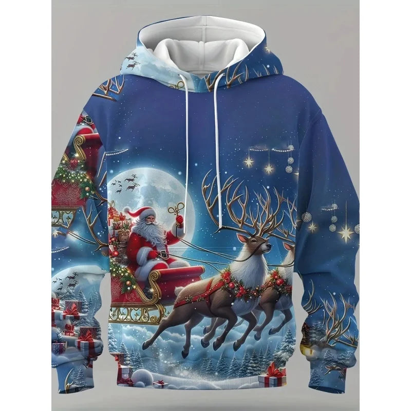 Cartoon Christmas Pattern Hoodie For Men Women Santa Claus Deer 3D Printed Pullovers Casual Hoodies Tops Long Sleeves Sweatshirt