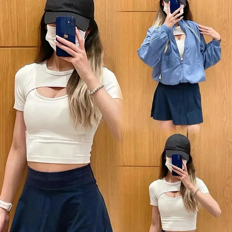 Yoga clothing women summer fashion short-sleeved sports T-shirt tops tight fitness clothing