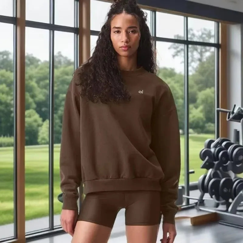 AL Yoga Top Accolade Crew Neck Pullover Comfortable Simplicity Solid Color Crew-neck Pullover Long-sleeved Hoodie Gym Tops