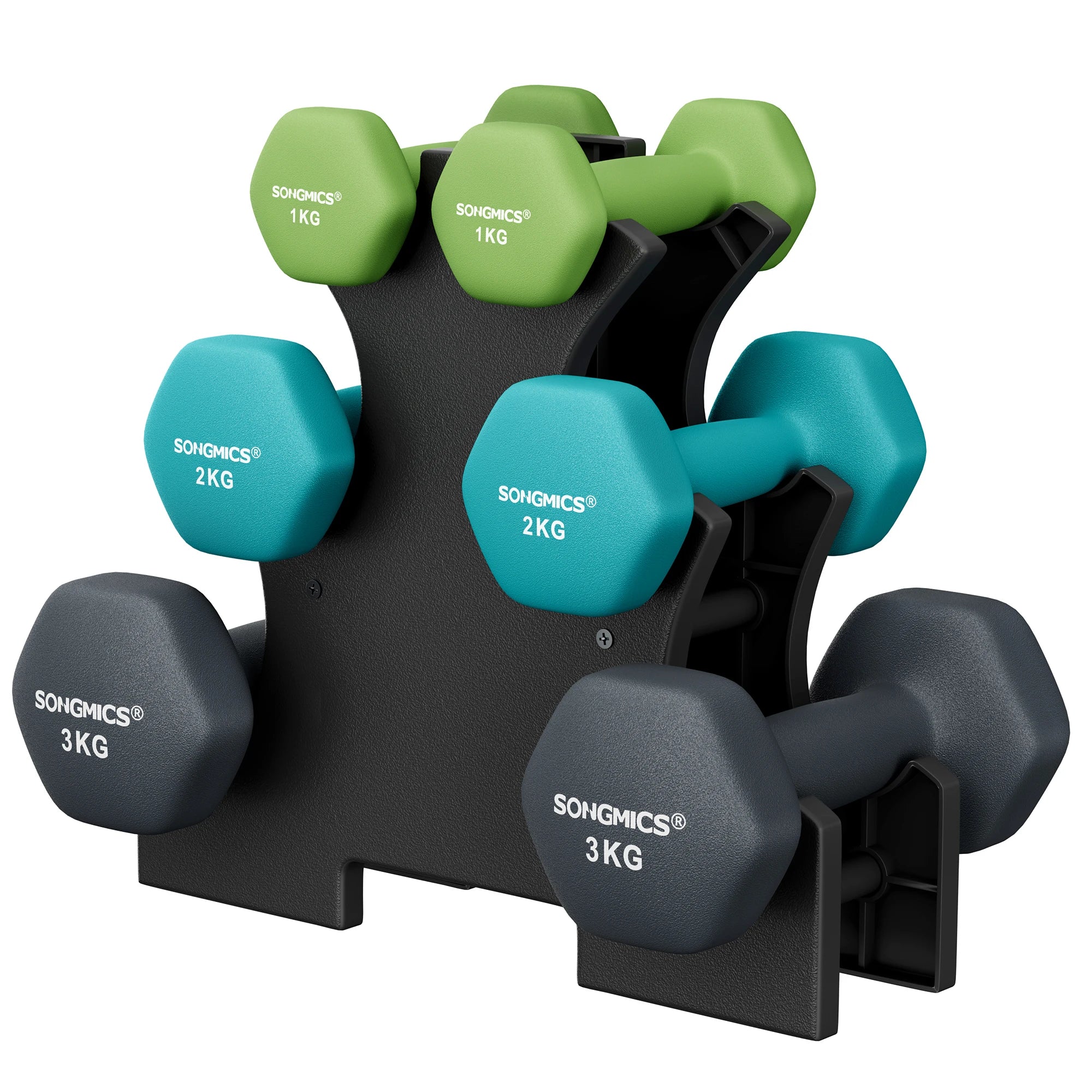 SONGMICS dumbbell set short dumbbells dumbbell set 12kg hexagon neoprene dumbbells