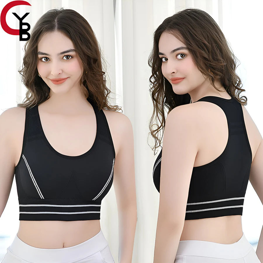 Sports Bra for Women, Back Padded Strappy Sports Bras Medium Support Yoga Bra with Fixed Cups