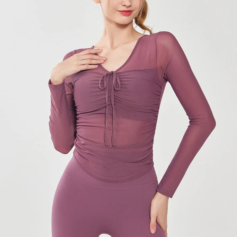 Yoga Suits for Women New Sports Tops with Chest Pads and Long Sleeves Professional Pilates Training Fitness Outside Clothing