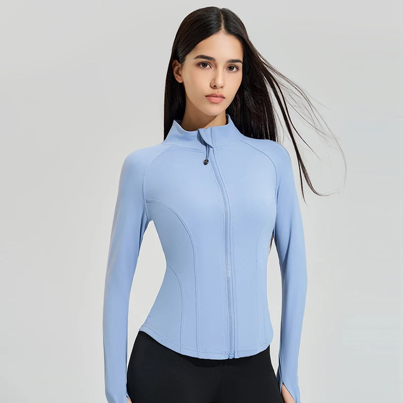 Exercise jacket yoga fitness clothing long-sleeved women four seasons running fast dry tight tops gym yoga jacket