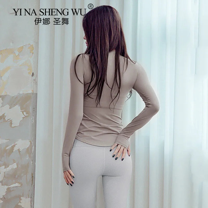 Yoga Tops Autumn Winter New Sports Fitness Yoga Clothes Tops Simple Stretch Yoga Clothes Long Sleeve T-shirt Women Shirt New