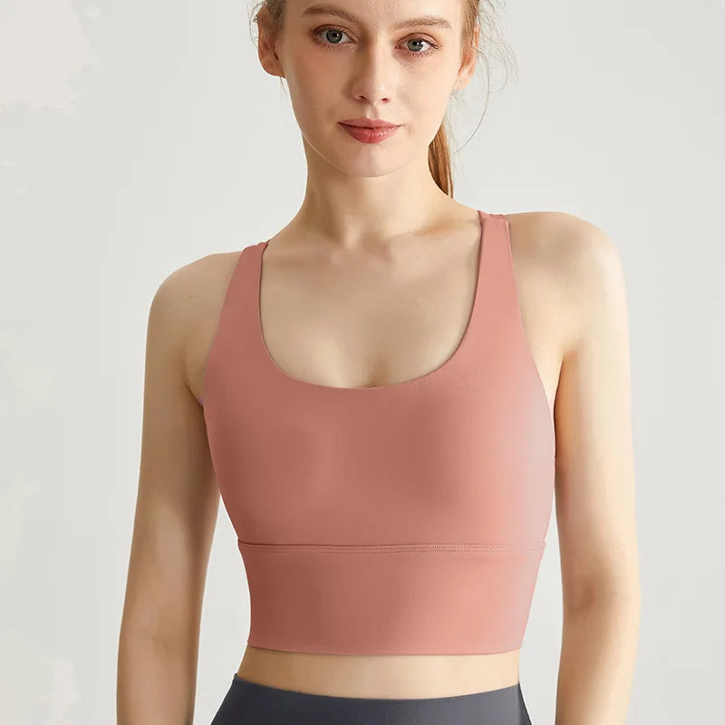 Sports Bra Women Summer Shock-absorbing Gathering Double Breast Strap Yoga Vest Quick Drying Anti Sagging Shaping Fitness Bra