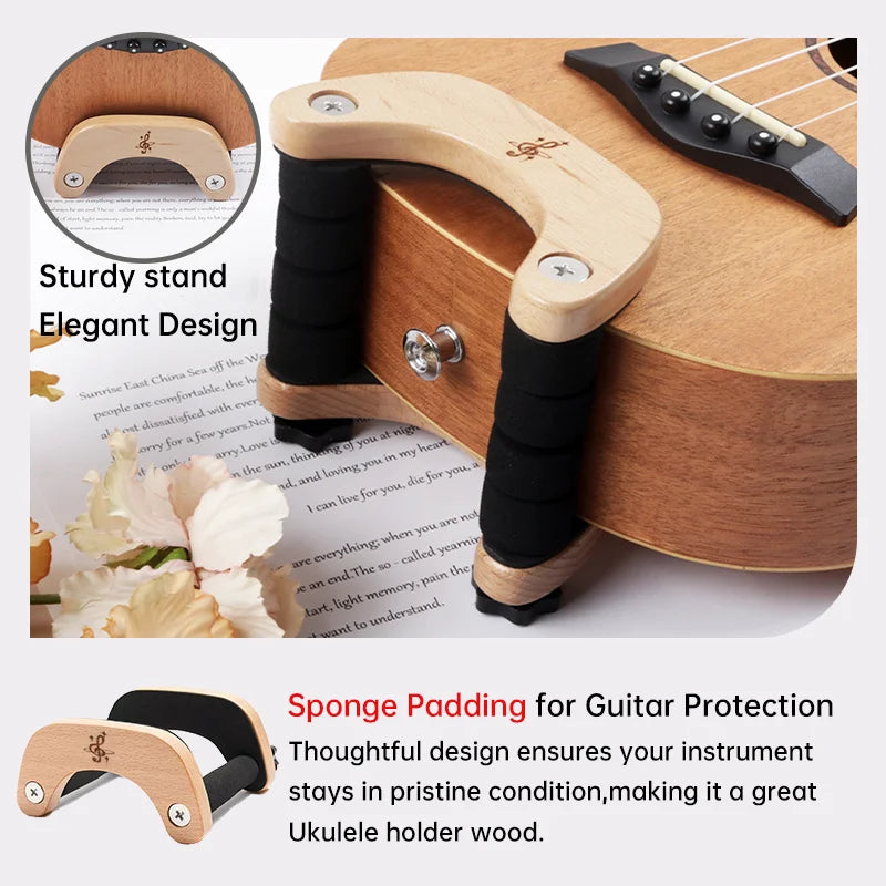 Wooden Ukulele Stand Beech With Sponge Padding Adjustable Ukulele Floor Stand Portable Holder For School Music Program Concerts