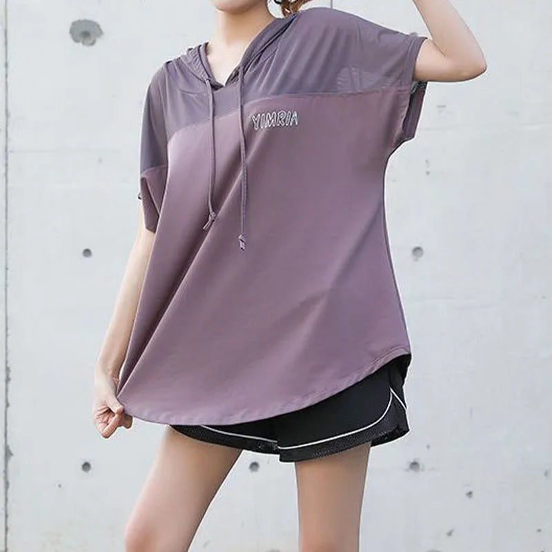 Loose Fitness Clothes Women's Yoga T-Shirt Hoodies Sweatshirt Summer Thin Short Sleeve Outdoor Running Sports Clothing