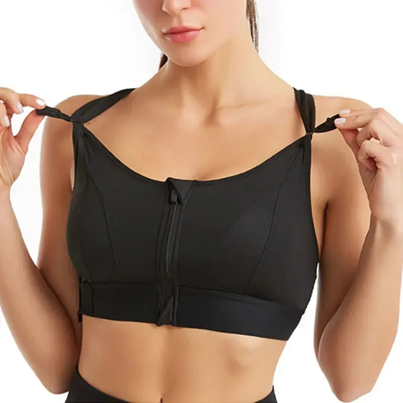 S-5XL Bras For Women Sports Front Zipper Adjustable Strap Shockproof Elastic Fitness Athletic Brassiere Slim Yoga Crop Top