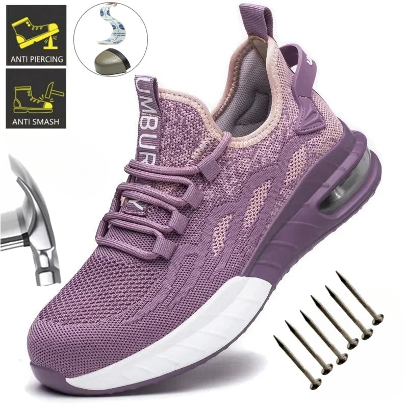 Women Safety Shoes For Work Safety Boots Breathable Steel Toe Puncture Proof Sport Work Sneakers Construction Tactical Boots
