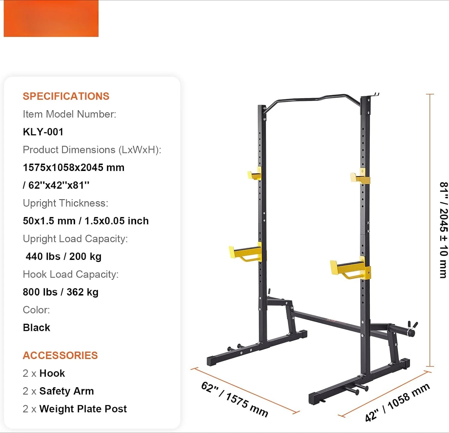 Squat Stand Power Rack,Multi-Functional Power Rack with Pull up Bar, Hook, and Weight Plate Storage Attachment, Adjustable Power