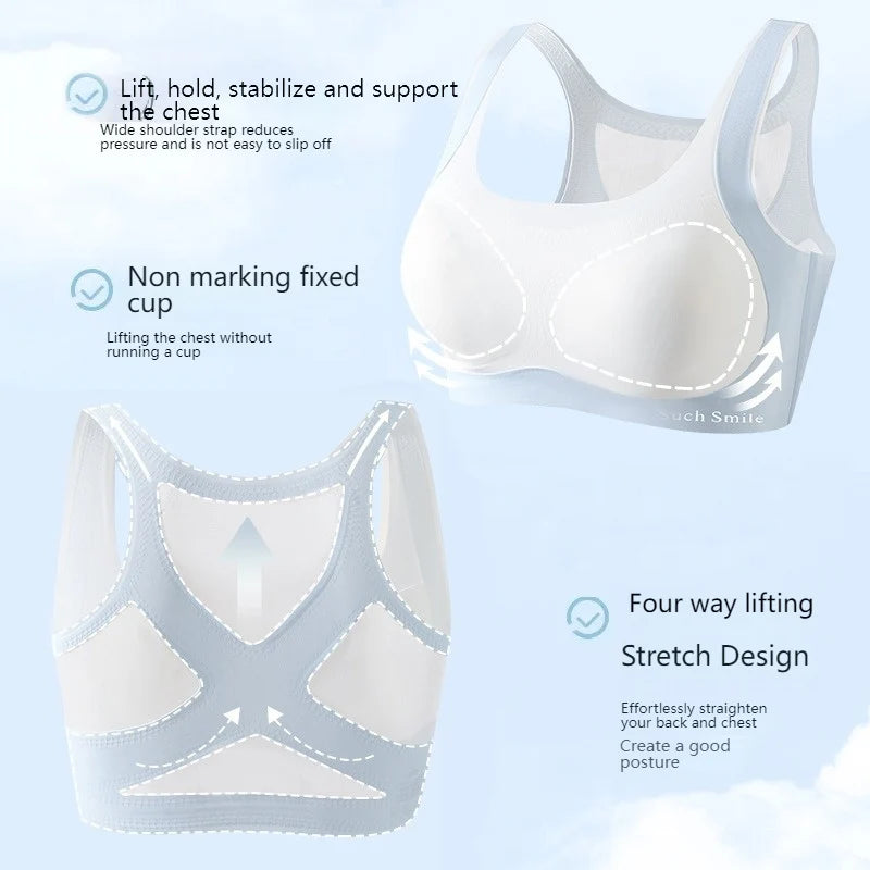 Women Sports Bras Fixed Cup Brassiere Wireless Padded Stretch Tank Tops Girls Vest Ultra Thin Breathable Lingerie Large Size