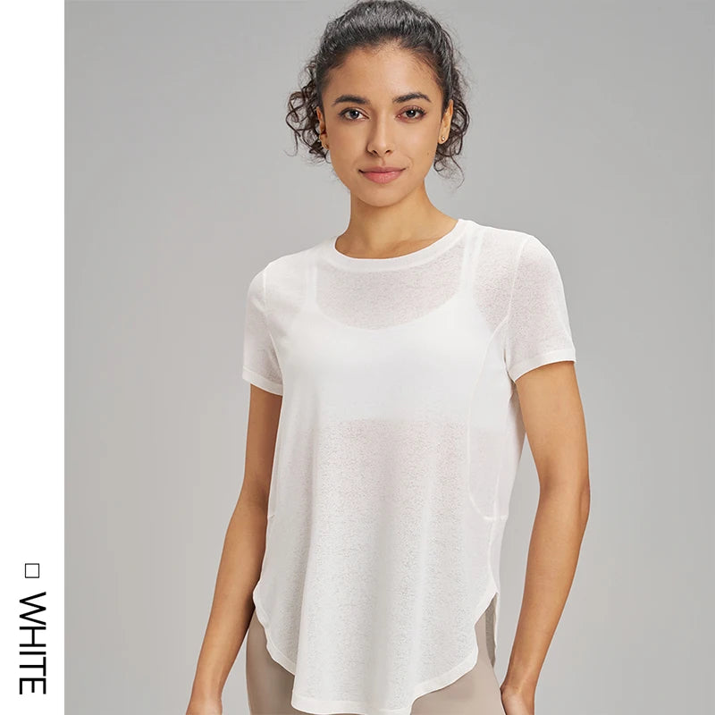 Hollow loose yoga hoodie fitness leisure sports short sleeve mesh breathable lightweight yoga clothing women