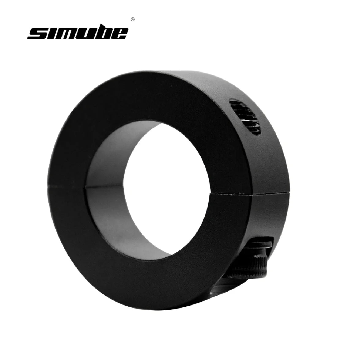 Simube Shaft Clamp For Fanatec Base, featuring aluminum alloy material, anodized coloring, and CNC machining process.