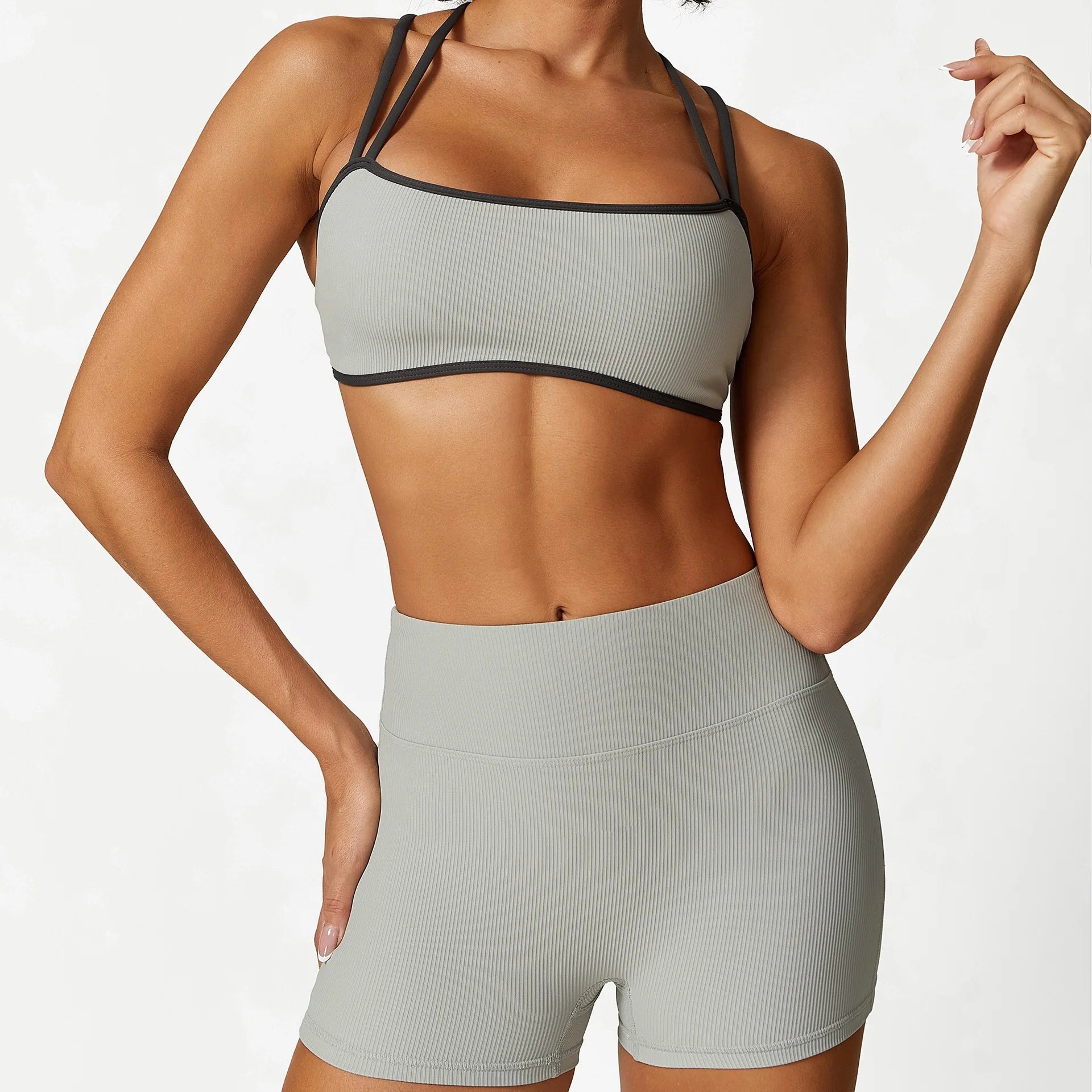 Yoga Set 2 Piece Workout Outfit for Women Sport Bra Shorts Leggings Summer Gym Fitness Clothes Black Brown Gray 2025 Tracksuit