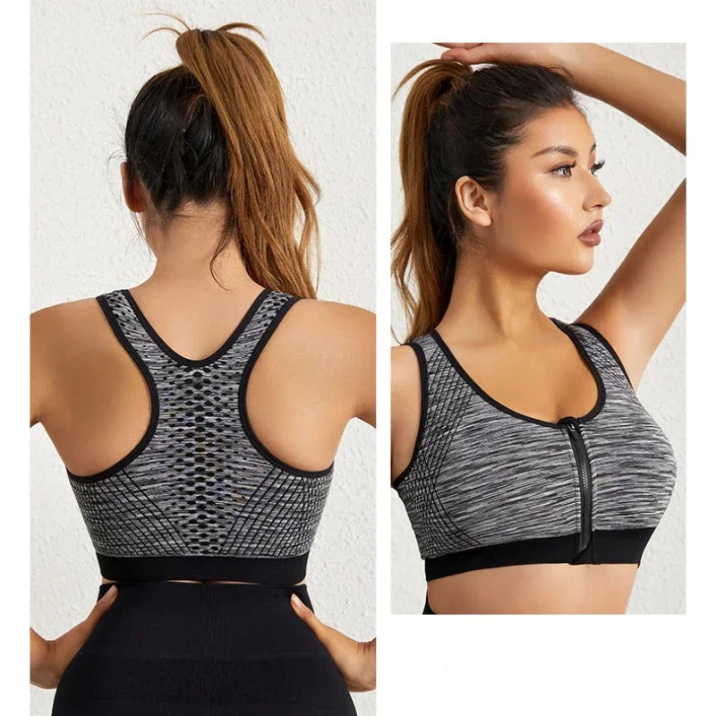 New Sports Bra Women Space Dyed Front Zipper Running Shockproof Vest Gym Jogging Crop Top Female Tops Sport Bras Sutian Feminino
