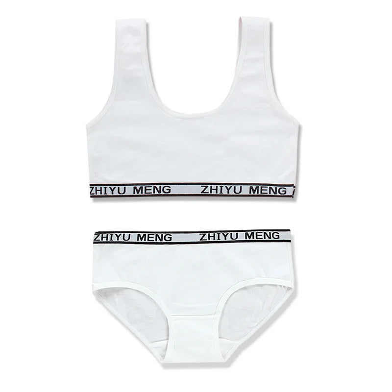 Girls Training Bras Panties Kids Cotton Underwears Set Teenage Students Bra Vest And Panties Wireless Children Sports Bra Boxers
