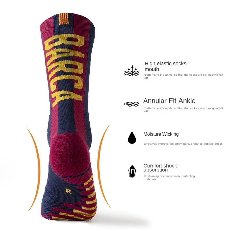 1 pair of mid tube soccer socks with thickened towel bottom, adhesive glue for anti slip, wear-resistant, comfortable and breath