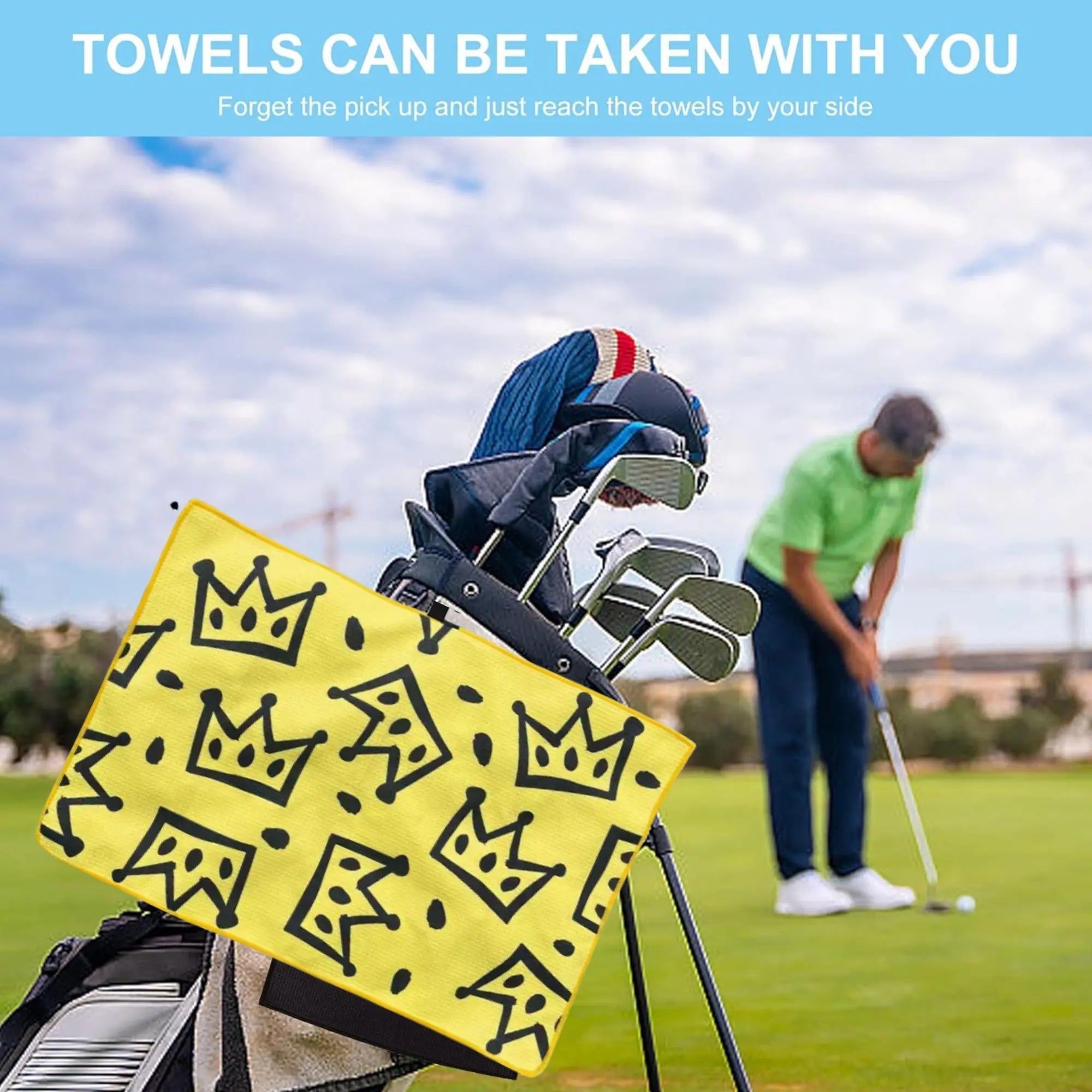 Funny Yellow Golf Towel with Black Golf Club Print - Ideal for Golf Bags & Creative Gift for Golf Lovers