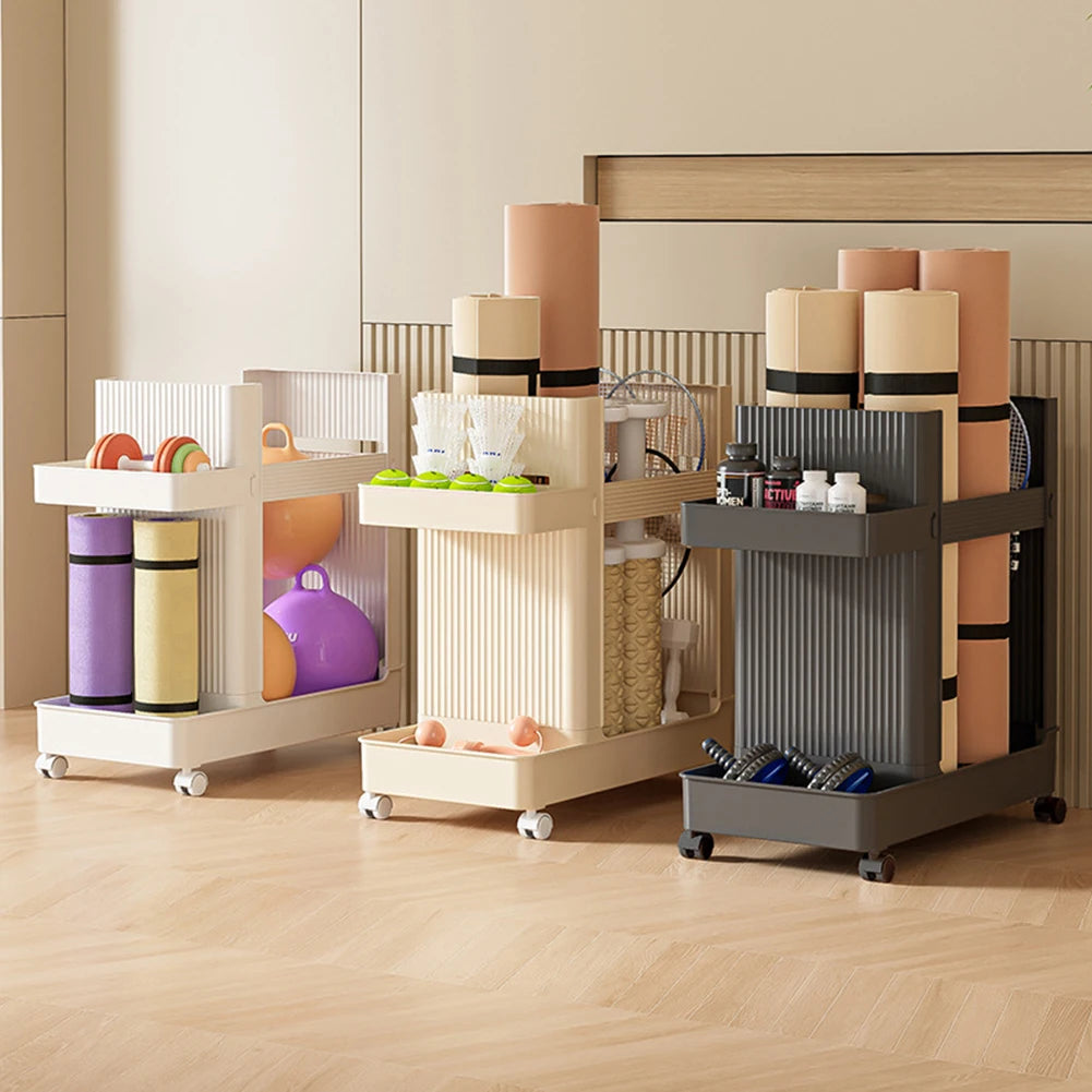 Gym Equipment Holder with Wheels Sports Equipment Storage Rack Yoga Mat Storage Basket Fitness Equipment Sports Tools Organizer