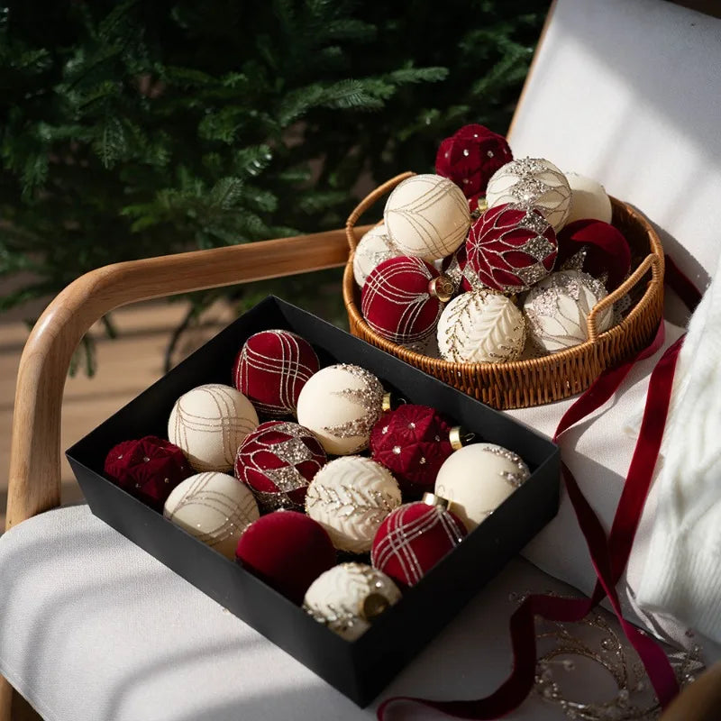Plush ball wrap, Christmas ball, shaped ball, Christmas tree pendant, white woolen ball, Christmas decoration box set