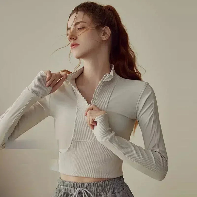 Yoga Sports Tops Jacket Half Zip Tight Long Sleeve Running Fitness Clothes Training Yoga Clothing Jacket