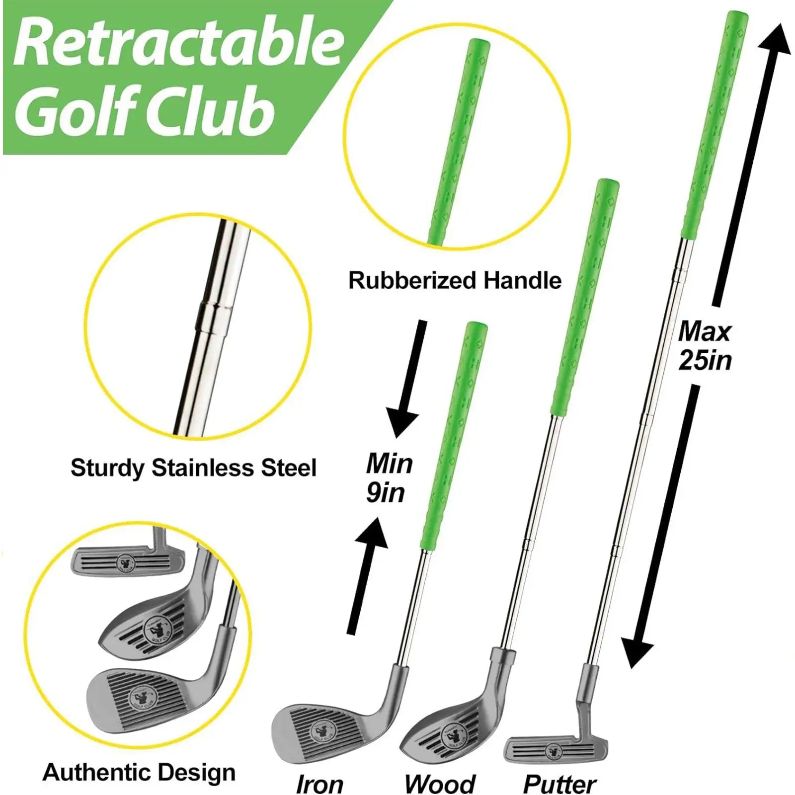 Toddlers Golf Set Retractable Club Kids Golf Club for Indoor Outdoor Garden