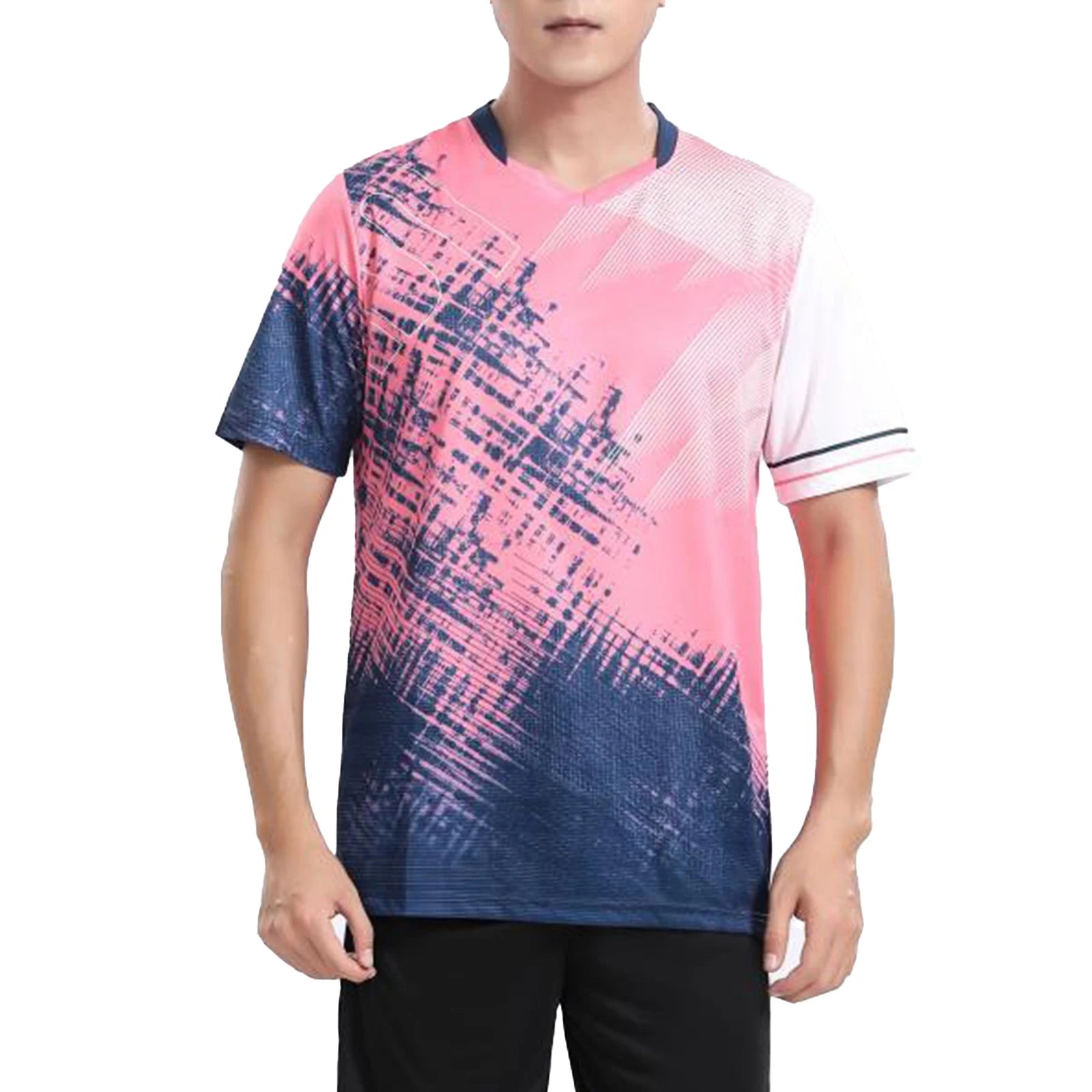 Kids Boys Short Sleeve Soccer Jersey Training Competition Team Uniform Tops V-neck Stylish Print T-shirt for Football Badminton