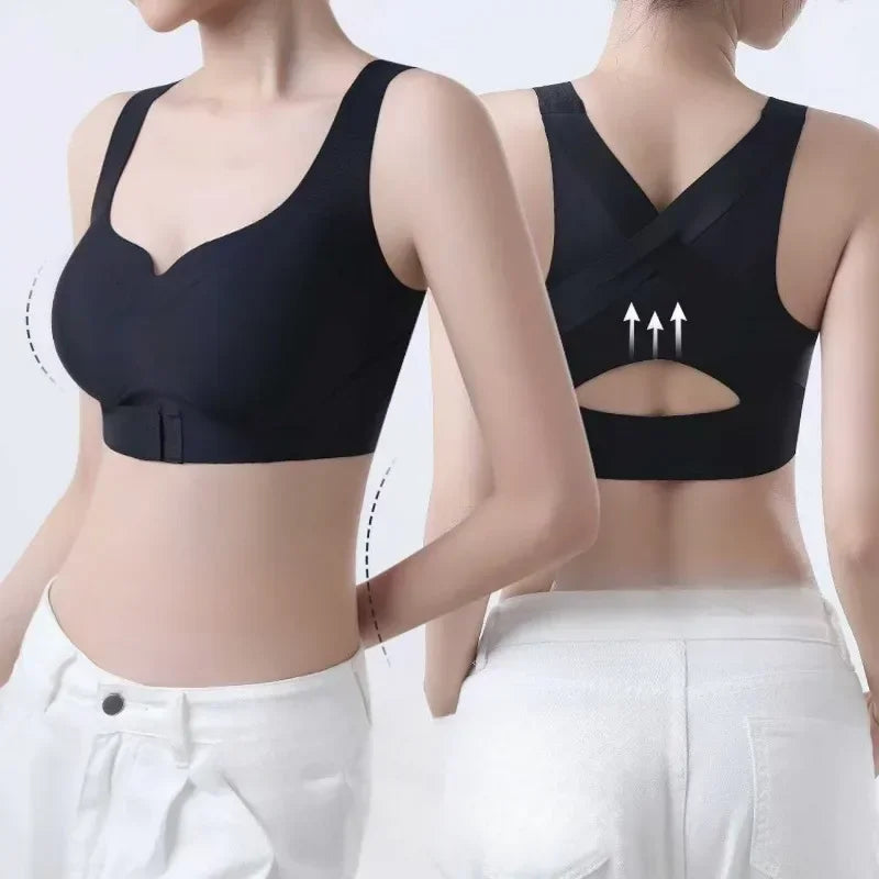 Front - Closure Push - Up Sports Bra for Women: Anti - Sagging, Posture - Correcting, and Seamless for A Sleek Look