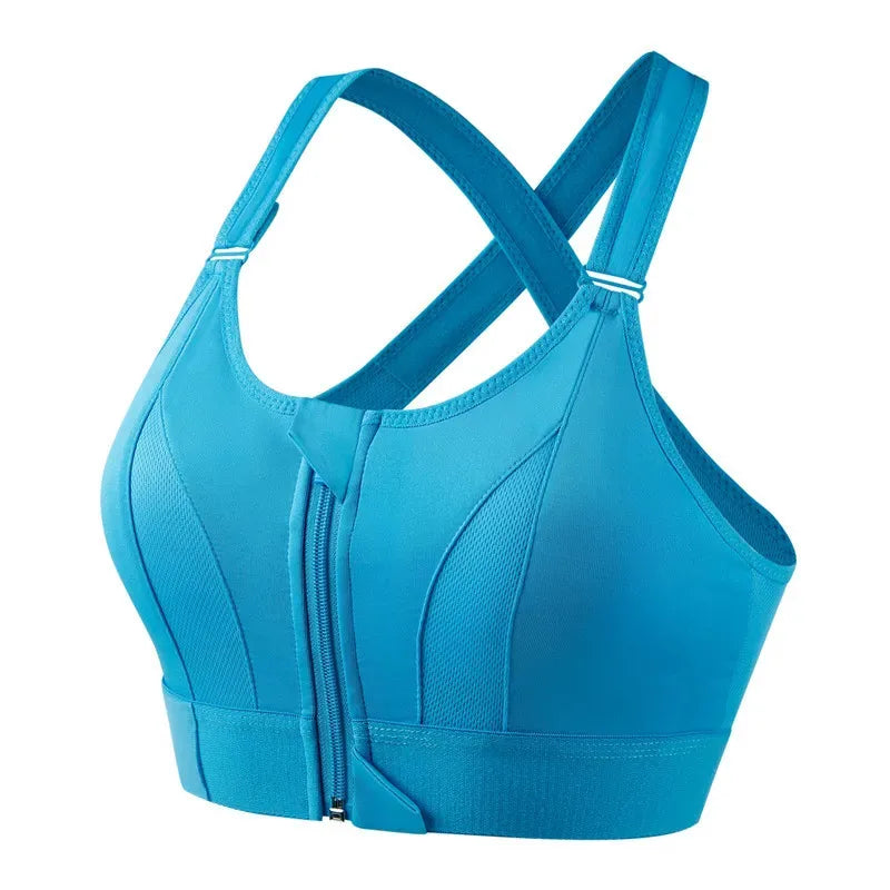 Sports Bras For Women Front Zipper Adjustable Strap Shockproof Elastic Fitness Athletic Brassiere Slim Yoga Crop Top