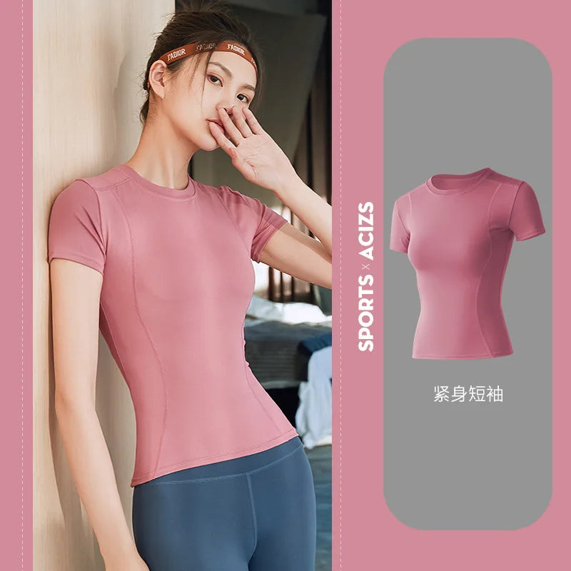 2024 fashion Spring Summer New Yoga Clothes Top Short Sleeve Women's Workout Simple Running Fitness T-shirt Gym Sport Running