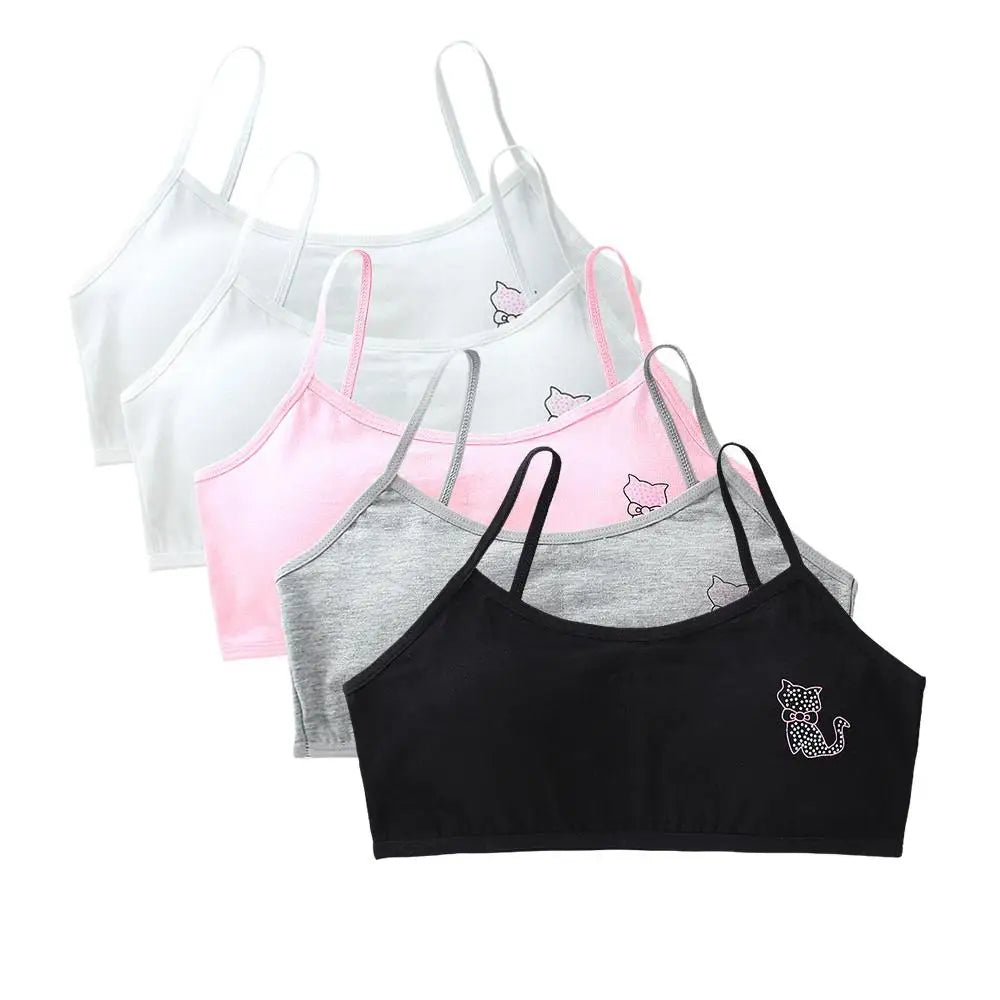 5pcs 2025 Girls Cotton Training Bralette Adjustable Support Tanks Top 8-16Y Breathable Teen Undershirt for Everyday&Sports Bras