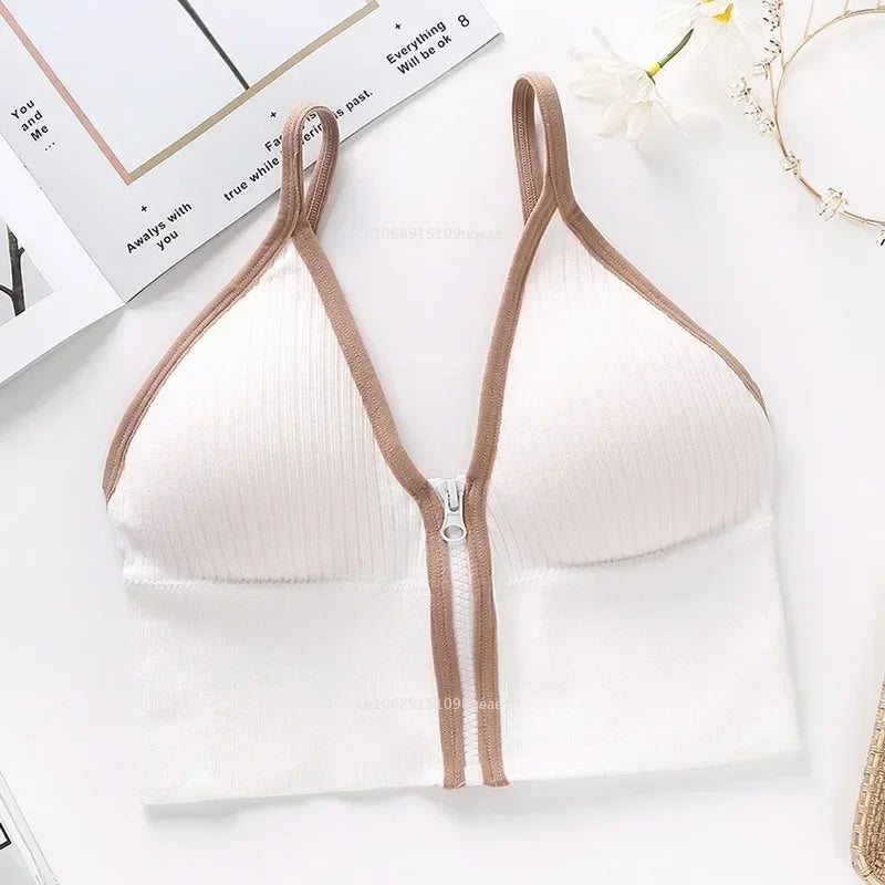 Seamless Sports Bra Women's Tube Top Front Zipper Sexy Crop Tops Beauty Back V-Neck Camisoles Push Up Lingerie Sports Tank Top