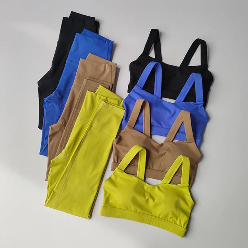 Women's Yoga Fitness Suit Fixed One-Piece Sports Bra Nude High Waisted Hip Lifting Pants Activewear Gym Workout Clothes