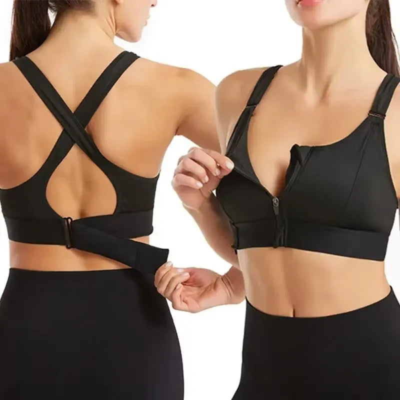 S-5XL Bras For Women Sports Front Zipper Adjustable Strap Shockproof Elastic Fitness Athletic Brassiere Slim Yoga Crop Top