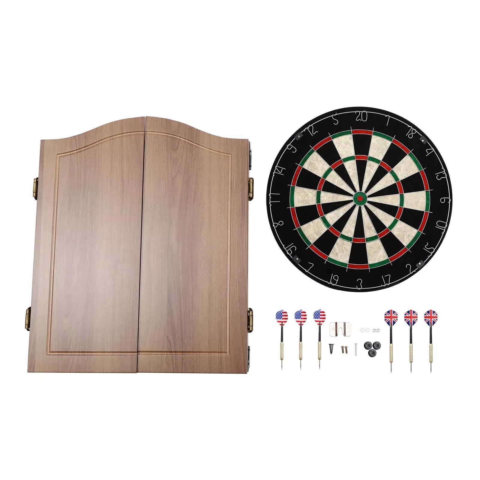 Brown Wall-Mounted Wooden Dartboard with Cabinet & Dart Set, Perfect for Adults