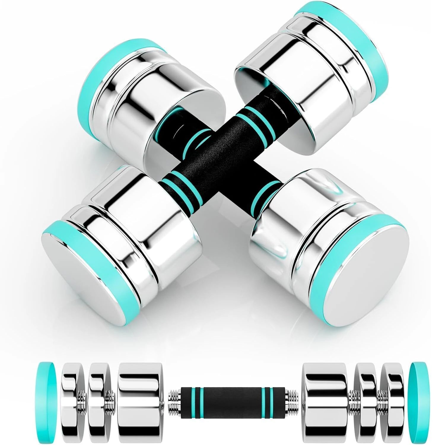 Steel Dumbbells Ultracompact & Adjustable Chrome Dumbbell with Foam Handles 5lb 10lb 15lb 20lb 30lb Home Gym Workout (Choice)