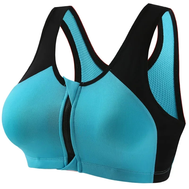 Sports Bra Women Push Up Front Zipper Shockproof Patchwork Gym Jogging Crop Top Female Running Fitness Vest Sport Bras for Women