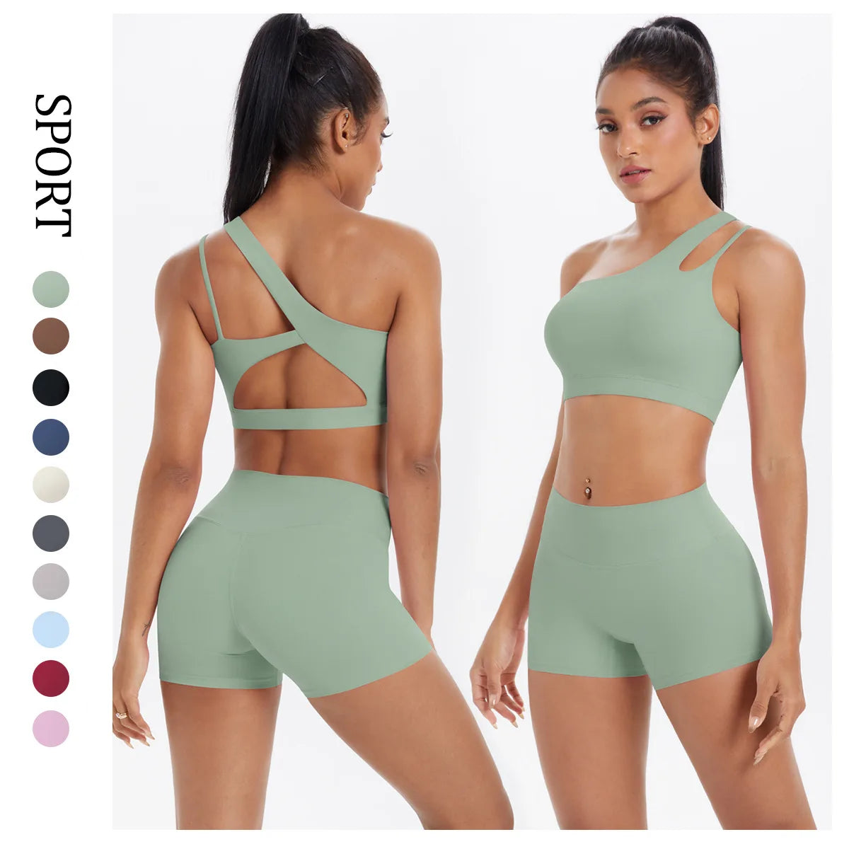 New Sports One-shoulder Back Yoga Clothing Suit Tight To Lift The Buttocks Quick Dry Running Fitness Two-piece Set