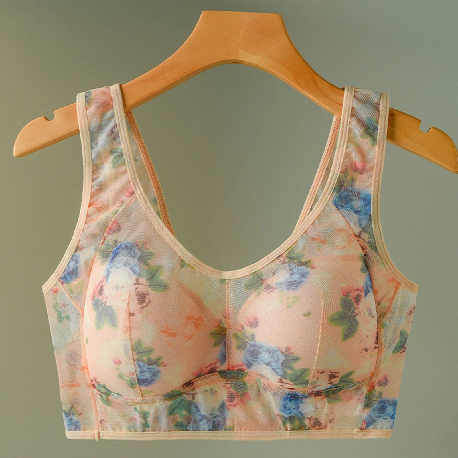 Women's Thin Underwired Mesh Printed Vest Style Unbuttoned Comfortable Wire Sports Bras for Women Compression Bras for Women