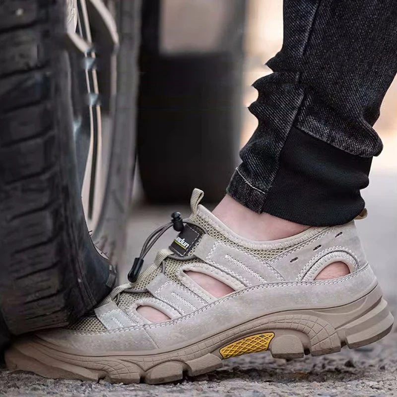 Safety Shoes Men Summer Breathable Work Sandals Men Anti-smash Anti-puncture Indestructible Shoes Work Sneakers Protective Shoes