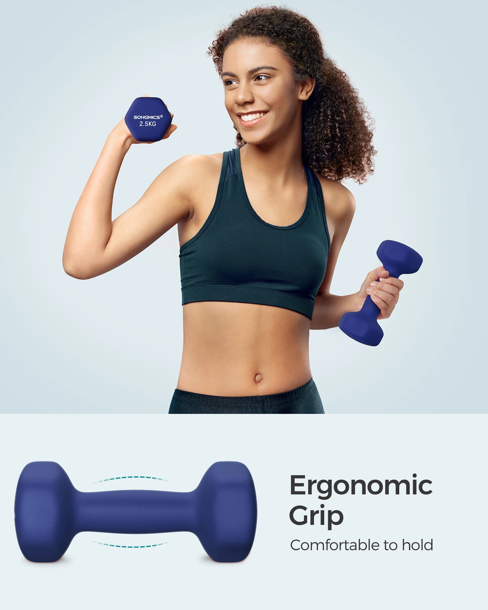 SONGMICS Set of 2 Dumbbells, 2 x 2.5 kg Hand Weights with Neoprene Coating, Hexagonal Dumbbells Pair, Home Workout