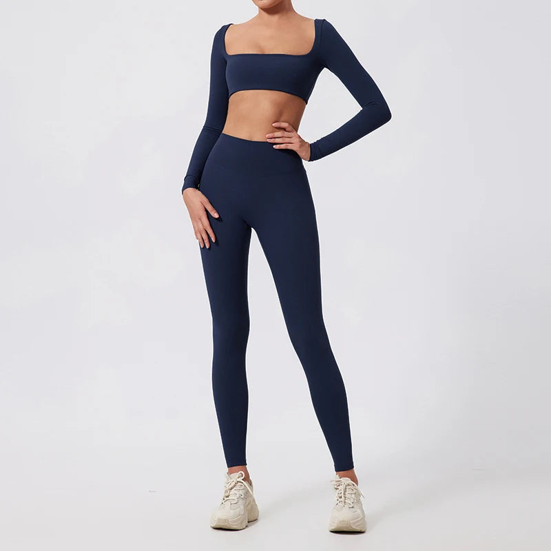 New Long sleeve Shirt Sports Set Women Fitness Tights Yoga Set Crop Top Running High Waist Gym Set Womens Outfits Yoga Clothing